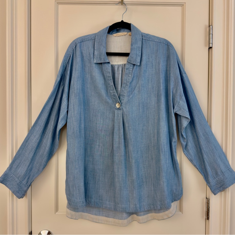 Chambray long sleeve Johnny Collar shirt from Soft Surroundings